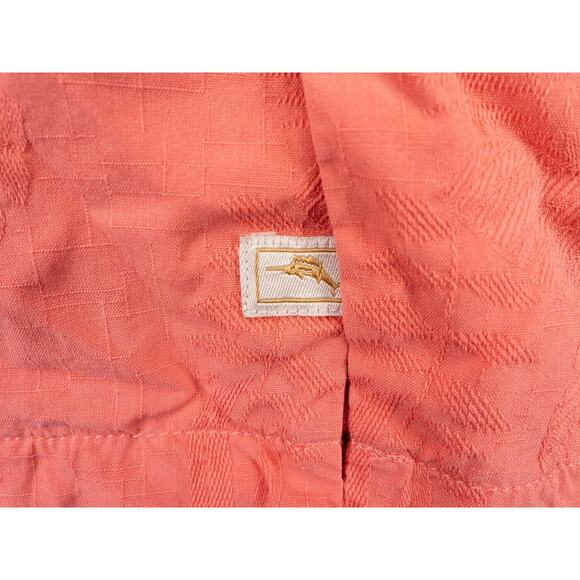 Tommy Bahama Shirt Mens 2XL Salmon Pink Silk Short Sleeve Jacquard Floral Print - Picture 5 of 14